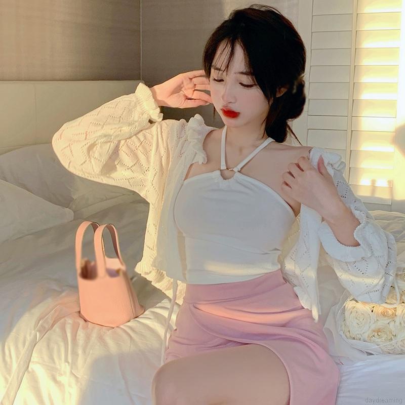 Áo Croptop Hai Dây Màu Sắc Ngọt Ngào Quyến Rũ Phong Cách Hàn Quốc