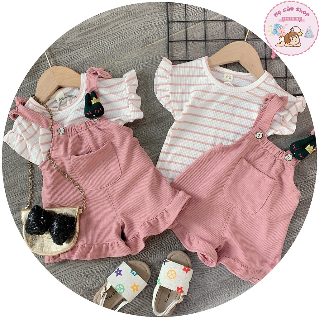 Set yếm bé gái màu hồng,tặng kèm phụ kiện thỏ xinh xắn (8-17kg)