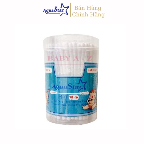 Tăm Bông Trẻ Em Aqua Star hộp 200c Thân Nhựa Tăm Bông Kháng Khuẩn 2 Đầu Tròn Xoắn Công Nghệ Korea