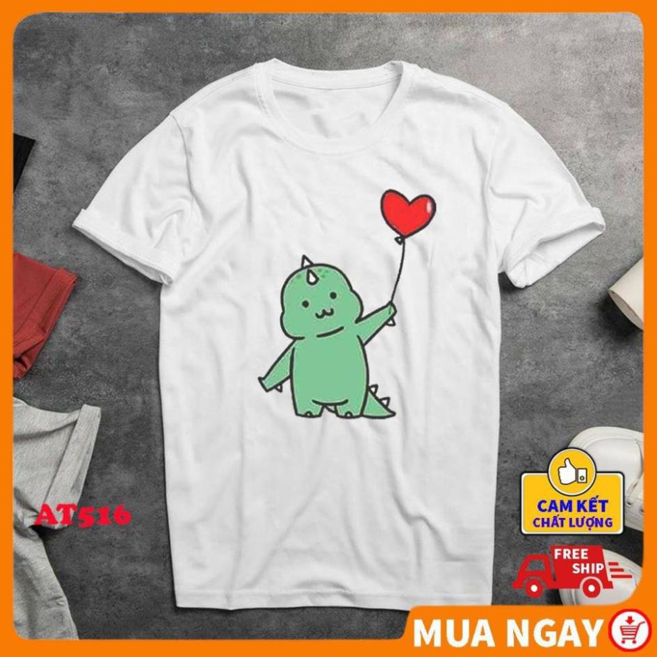 Áo đôi áo cặp vải thun dày dặn thoáng khí thấm hút mồ hôi in hình Khủng Long Con đáng yêu OTE