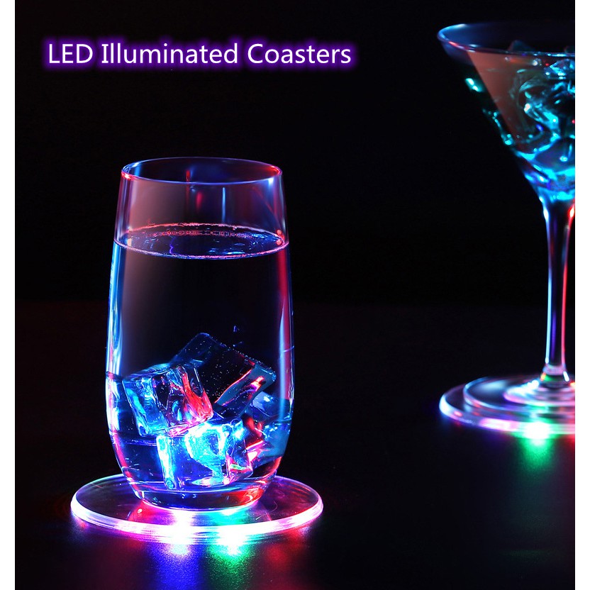 Pha lê acrylic siêu mỏng LED Ánh sáng đế lót ly phát quang Đế lót ly cocktail Quầy bar đèn flash cocktail phát quang Đèn đế phát quang