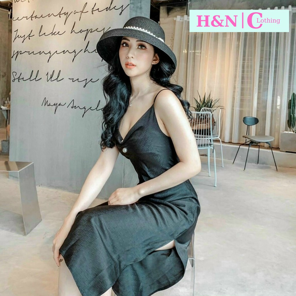 Váy thiết kế body 2 dây chất lụa thiết kế hở lưng đính ngọc ngực HN CLOTHING