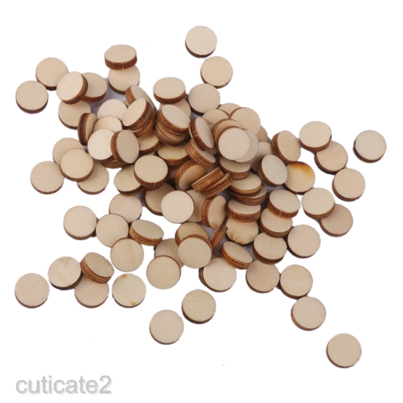 200X Plain Unfinished Wooden Round Circle Discs Embellishments Art Craft DIY