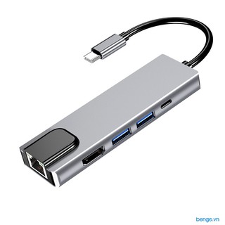 Cáp chuyển usb-c qua 2 cổng usb 3.0/hdmi/lan/type-c