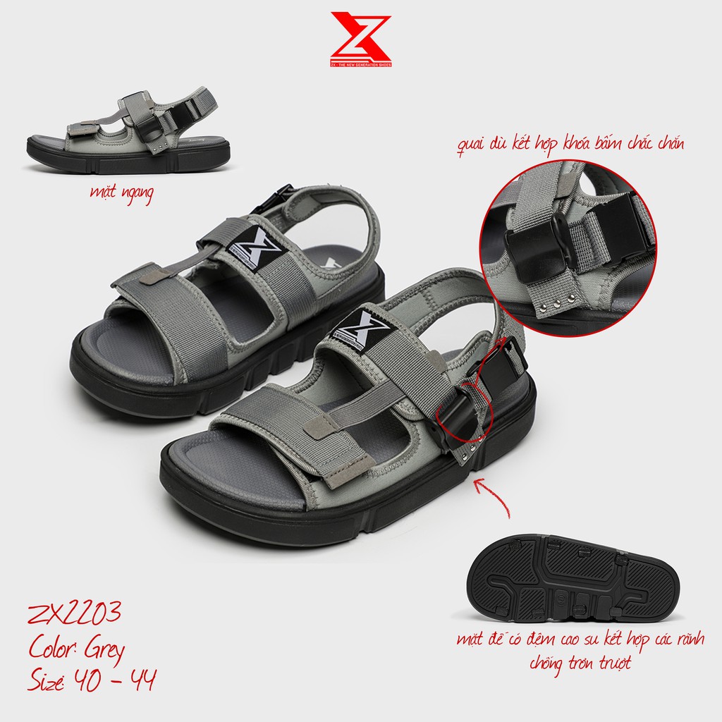 Sandal Nam Streetstyle - ZX2203 Grey/Black - Đế Siêu Nhẹ