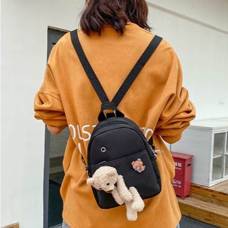 Balo Đi Học Nữ Mini 110TED Balo Thời Trang Gấu Teddy Phong Cách Hàn Quốc Chất Da Mềm Mại Cao Cấp Màu Đen Vàng Hồng Xanh