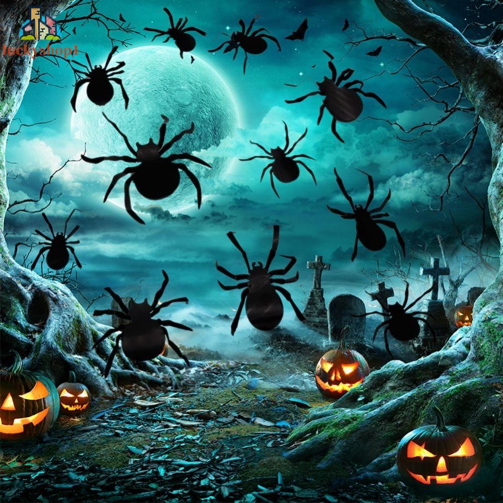 12/24 Bộ Halloween Dán Tường Trang Trí 3D Stereo Halloween PET Dơi Nhện Dán Tường Nhà Để Xe Sắp Xếp Cửa Sổ Kỳ Nghỉ Trang Trí Dán Tường Nhựa