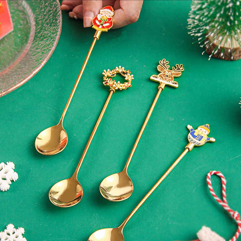 Bộ Muỗng Nĩa Bằng Thép Không Gỉ 304 Phong Cách Giáng Sinh