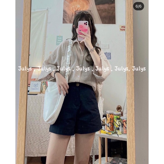 [SIEU SALE] Sơ mi kẻ tay lỡ cổ sơ mi 2 màu be-xanh (hàng có sẵn) | BigBuy360 - bigbuy360.vn