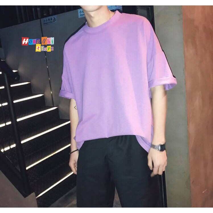 ÁO THUN TAY LỠ TRƠN OVERSIZE DÁNG RỘNG MÀU TÍM NHẠT - ÁO THUN TAY LỬNG UNISEX PURPLE - MM