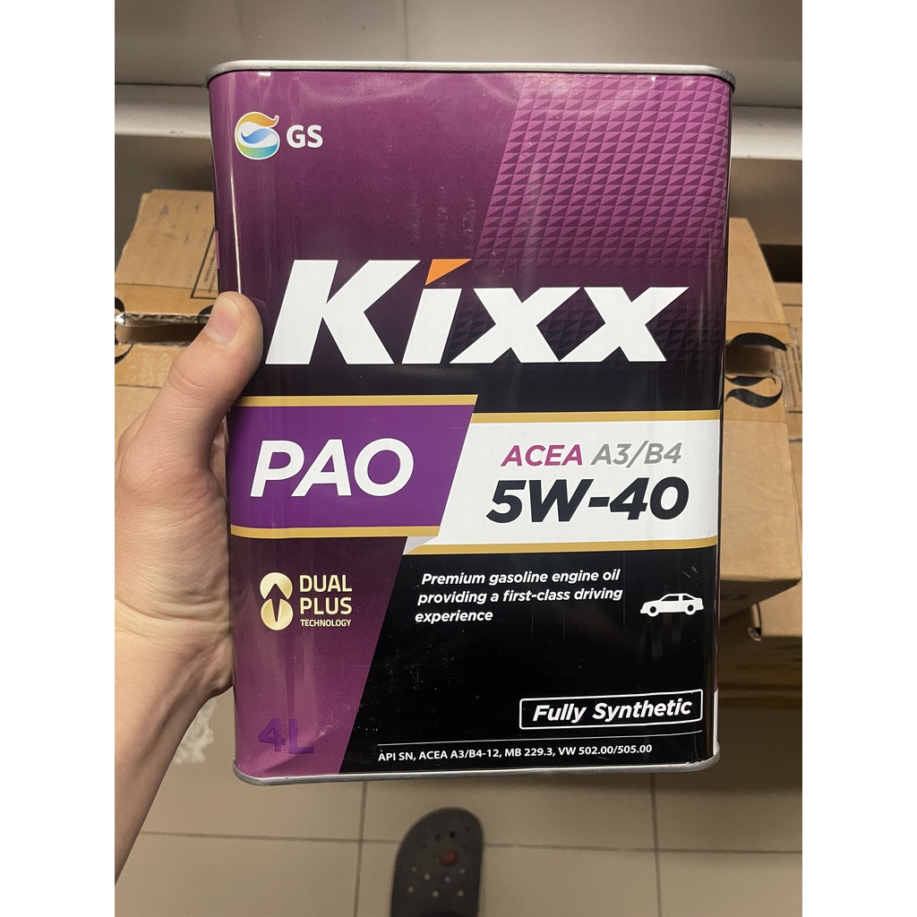 { KOREA } Dầu Nhớt Cao Cấp KIXX PAO A3/B4 5W-40 Fully 4 Lít - Chuyên Dụng Cho Máy Xăng