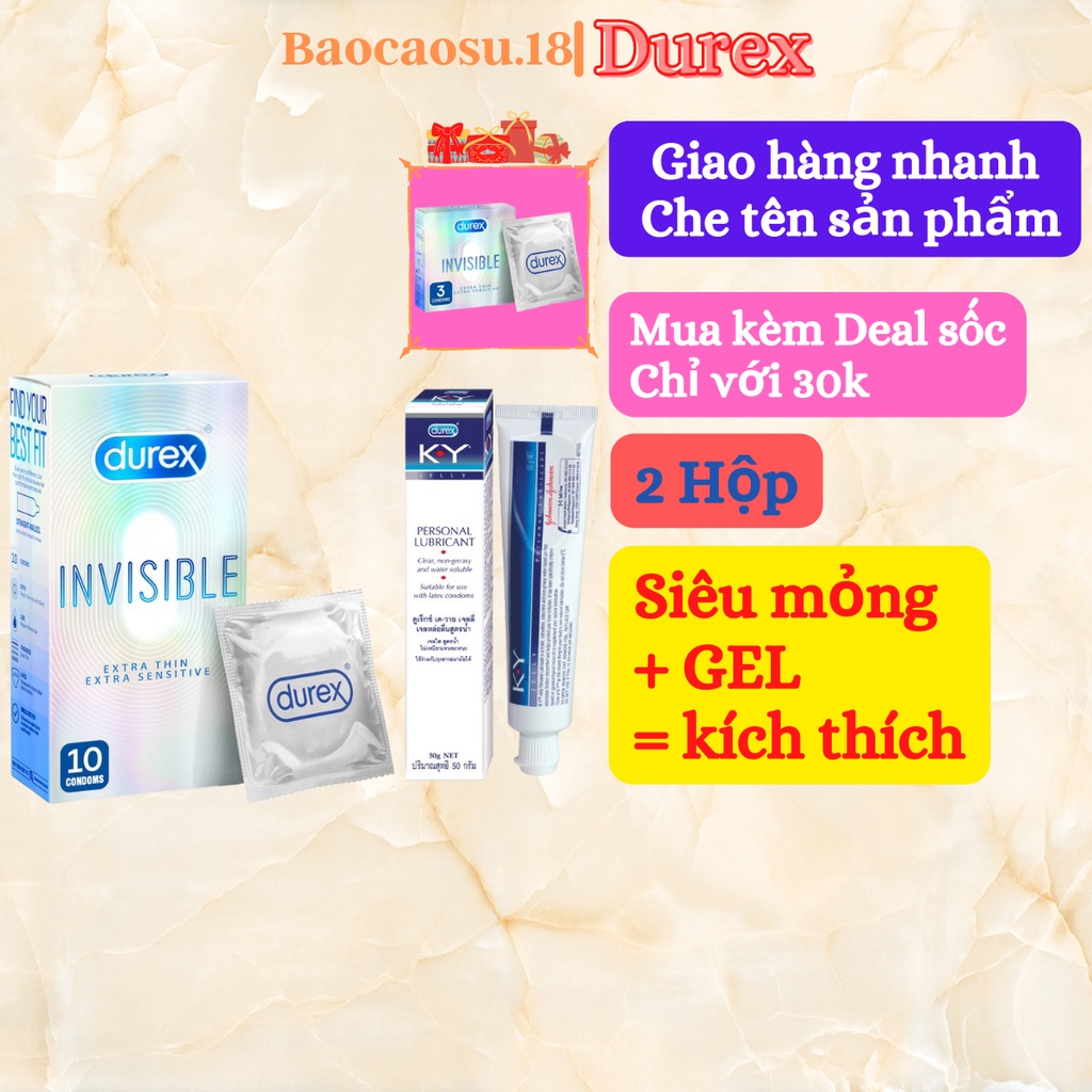 Bộ 2 bao cao su siêu mỏng Durex Invisible ( 10 bao ) và Gel bôi trơn Durex Ky.