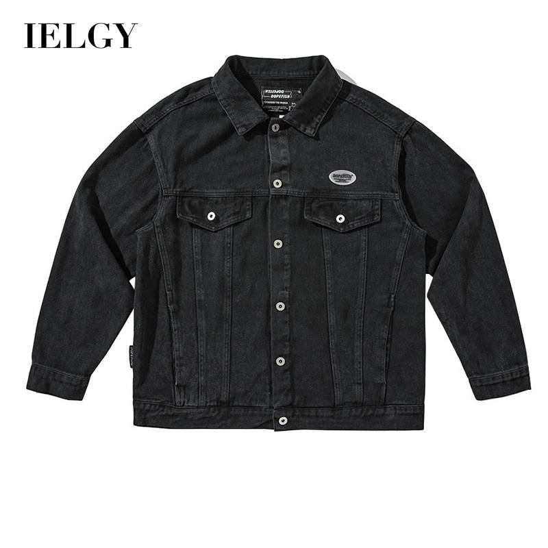Áo khoác IELGY bằng vải denim tay dài phong cách Nhật Bản cổ điển cho nam
