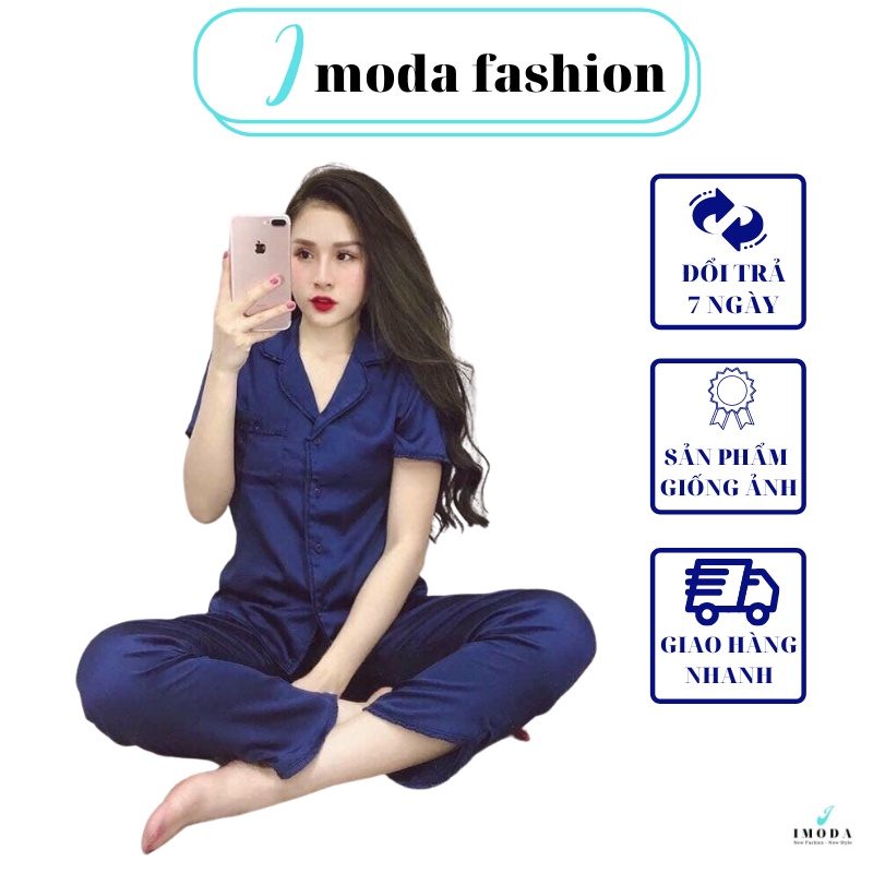 Bộ đồ ngủ nữ lụa bèo IMODA, quần dài tay cộc, thoải mái, bộ pijama sang trọng, lụa cao cấp, free side 45-60kg