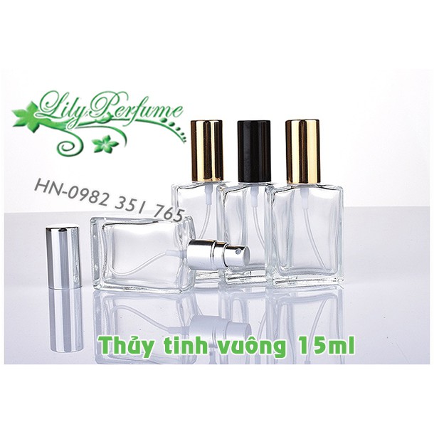 Lọ chiết nước hoa 15ml thủy tinh vuông dẹt