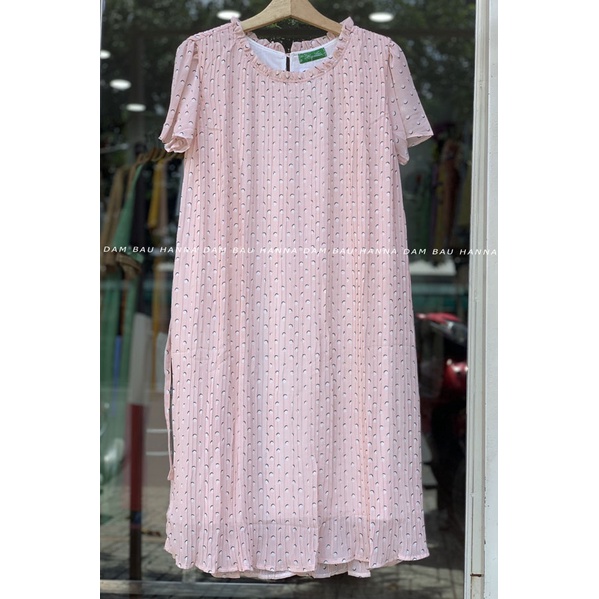 [HANNA] Đầm bầu công sở dập ly voan hoa dễ thương cho mẹ trẻ size 75kg vải mềm mát không nhăn phù hợp đi làm đi chơi