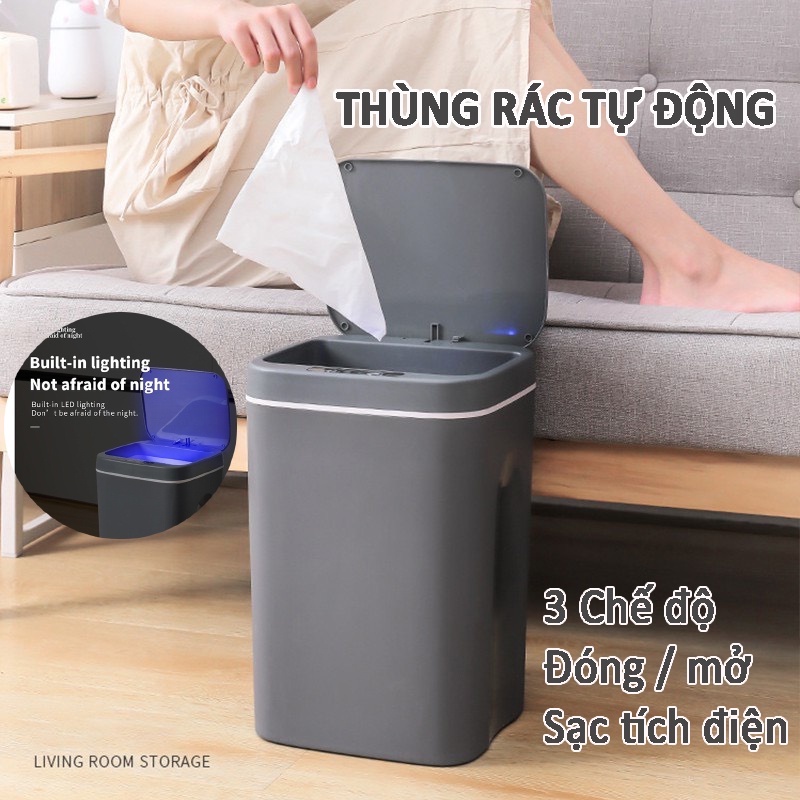 Thùng Rác Cảm Ứng Tự Động Thông Minh Padabanic Sạc Điện 3 Chế Độ Chống Nước Tốt