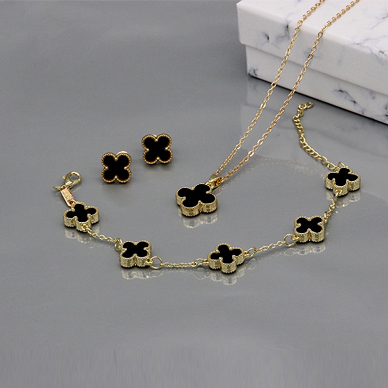 Besfome Bộ Ba Mảnh Trực Tiếp Vụ Nổ! Vòng cổ Thép Titan Mạ Vàng Hồng 18K Mặt Cỏ Bốn Lá Thời Trang Cho Nữ