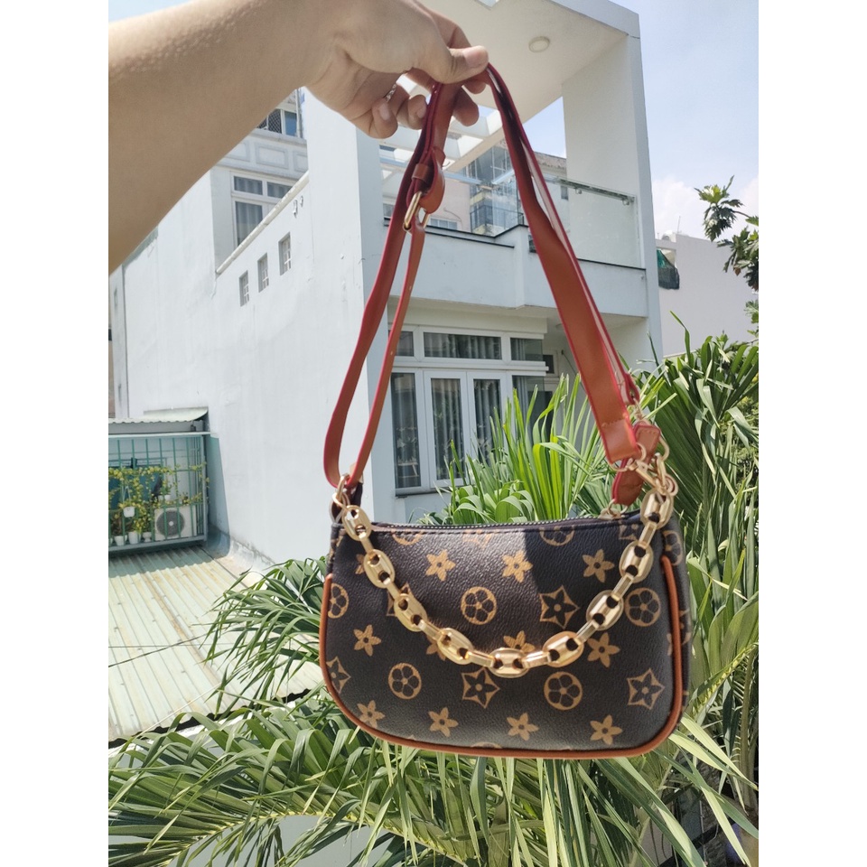 Túi kẹp nách túi đeo chéo viền nâu họa tiết hoa nâu siêu đẹp sang chảnh TXHOANAU - Ảnh Shop Chụp