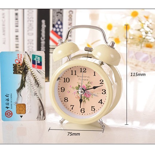 Đồng hồ báo thức chuông đôi to dễ thương, đồng hồ chuông đôi to mặt hoa trang trí