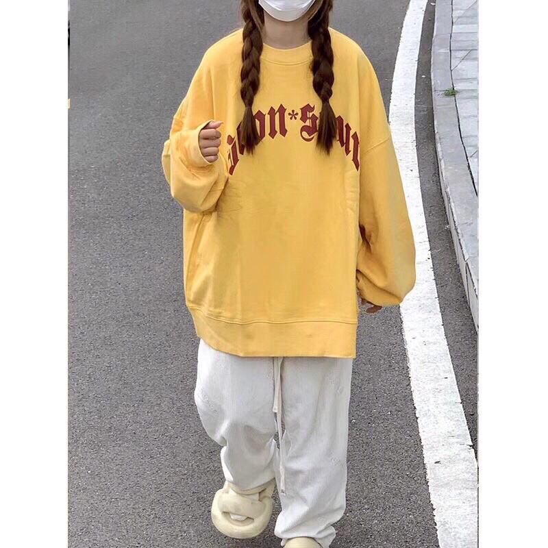 Áo Sweater Nỉ Vàng Unisex Nam Nữ, Áo Cổ Tròn Tay Bồng From Rộng Hàn Quốc( Hàng sẵn)