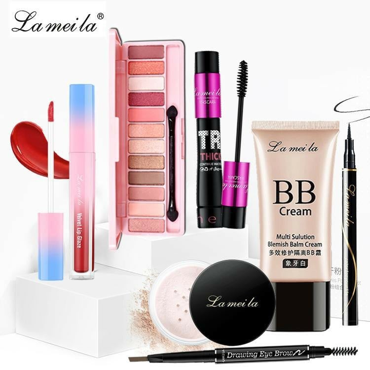 Bộ trang điểm LAMEILA 7 món Kem BB+ Phấn phủ+ Phấn mắt+ Mascara+ Chì kẻ mày+ Bút dạ kẻ mắt+ Son kem ZD-BT061