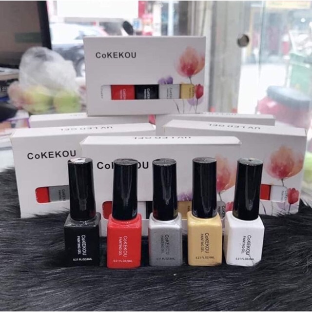 sét gel vẽ 5 màu cơ bản cokekou.gel vẽ nét