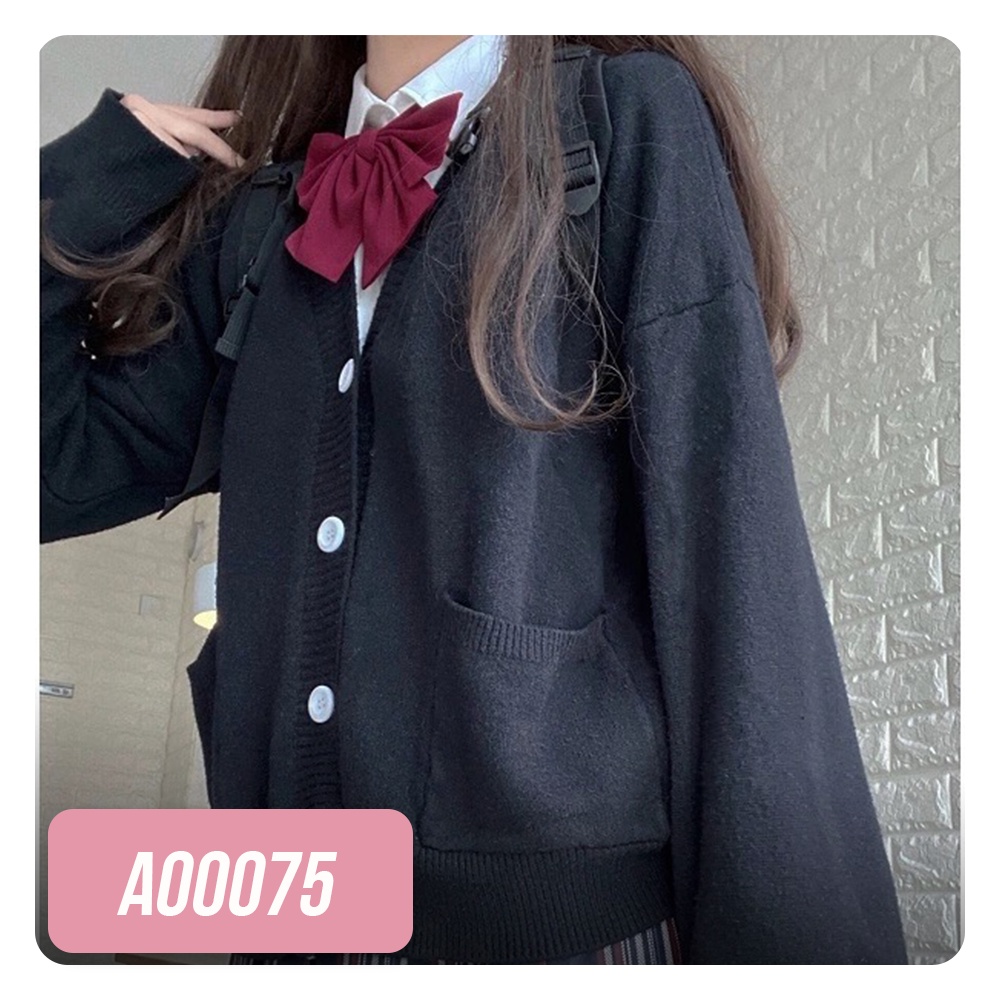 Áo khoác len Cardigan nữ dài tay cài cúc kèm túi dễ thương phong cách học sinh JK Nhật Bản A00075