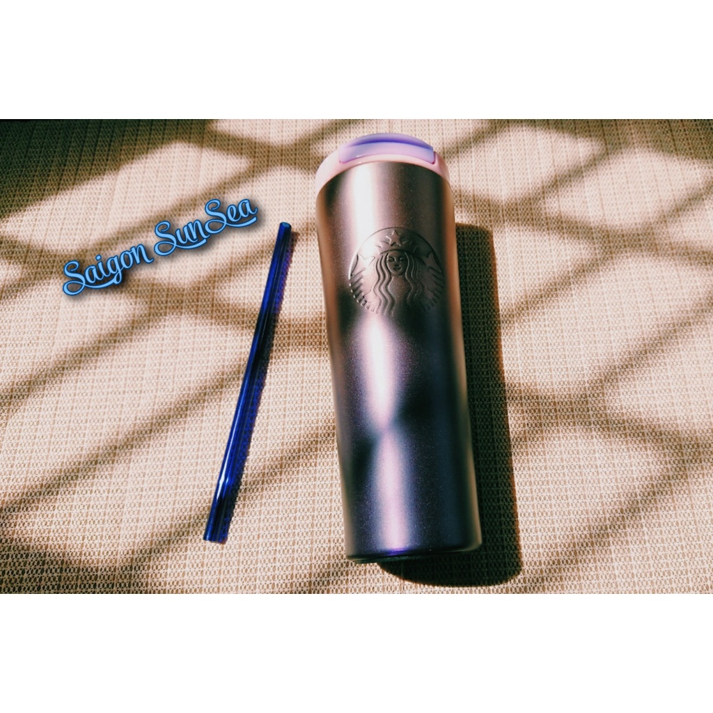 Ly, cốc, bình giữ nhiệt Starbucks màu gradient,ombre hồng tím 437ml Grande ảnh thật