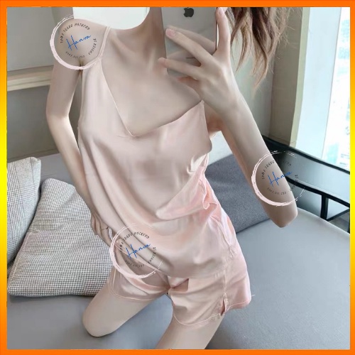 Đồ Ngủ Nữ Pijama Hai Dây Chất Lụa Mềm Mịn Mặc Ở Nhà Sang Chảnh Thoải Mái Hanva