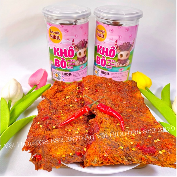 Khô bò miếng mềm cay hồng ngự 250gr Ăn vặt HiDu | BigBuy360 - bigbuy360.vn