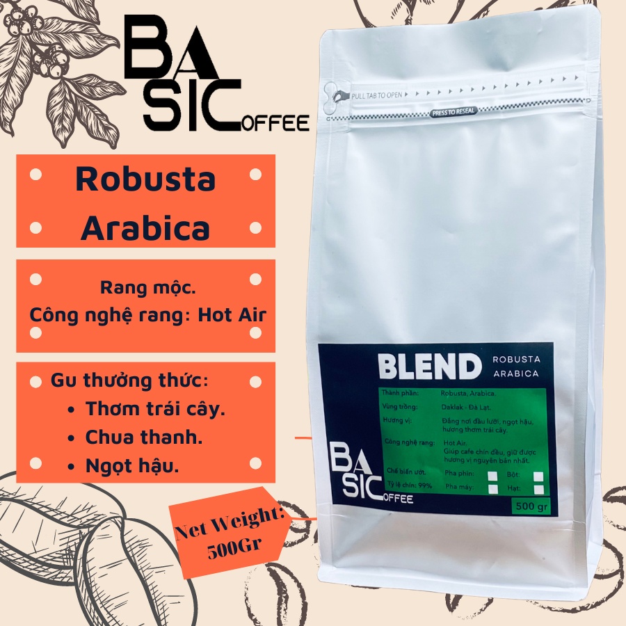 Cà Phê Nguyên Chất Blend Robusta Arabica Rang Xay Mộc Bassic Coffee Thơm Đậm Vị Cafe Sạch Dak Lak
