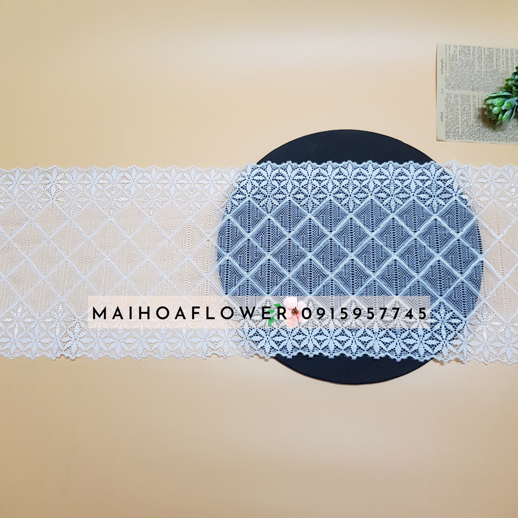 Cuộn ren trắng, ren lưới may đồ, chất đẹp, mềm mại, bản to 20cm