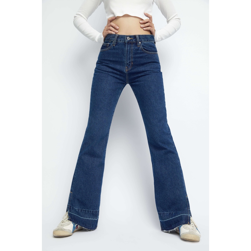 TheBlueTshirt - Quần Jeans Nữ Ống Rộng Xẻ Gấu - Urban Side Slit Jeans - Original Wash