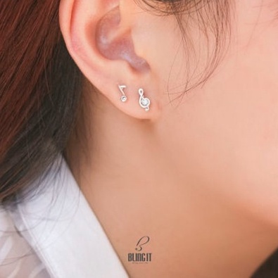 Bông Tai Nữ Bạc 925 BLING IT Hình Nốt Nhạc Dễ Thương - BIBT478