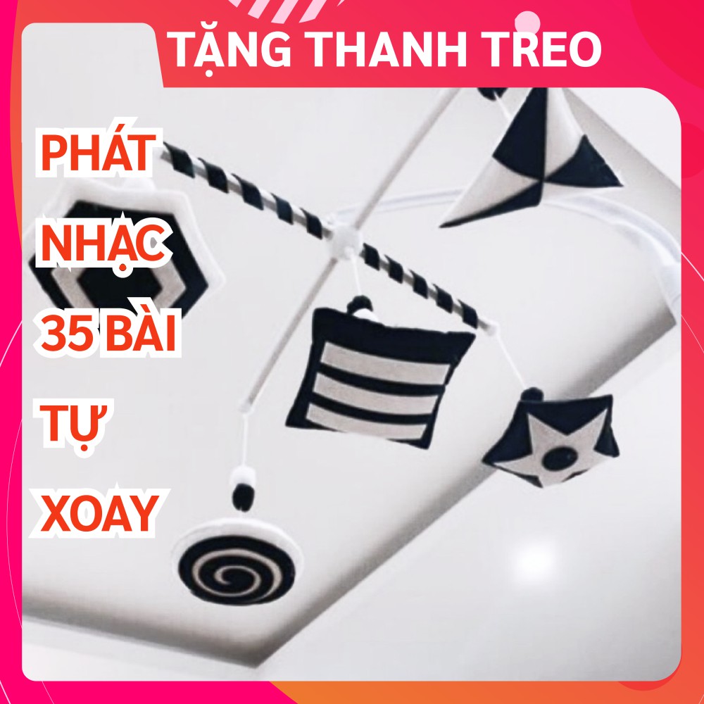 [CÓ NHẠC + TẶNG THANH X] Đồ chơi treo nôi cho bé mẫu khối hình đen trắng, treo nôi kích thích thị giác tự xoay cho bé