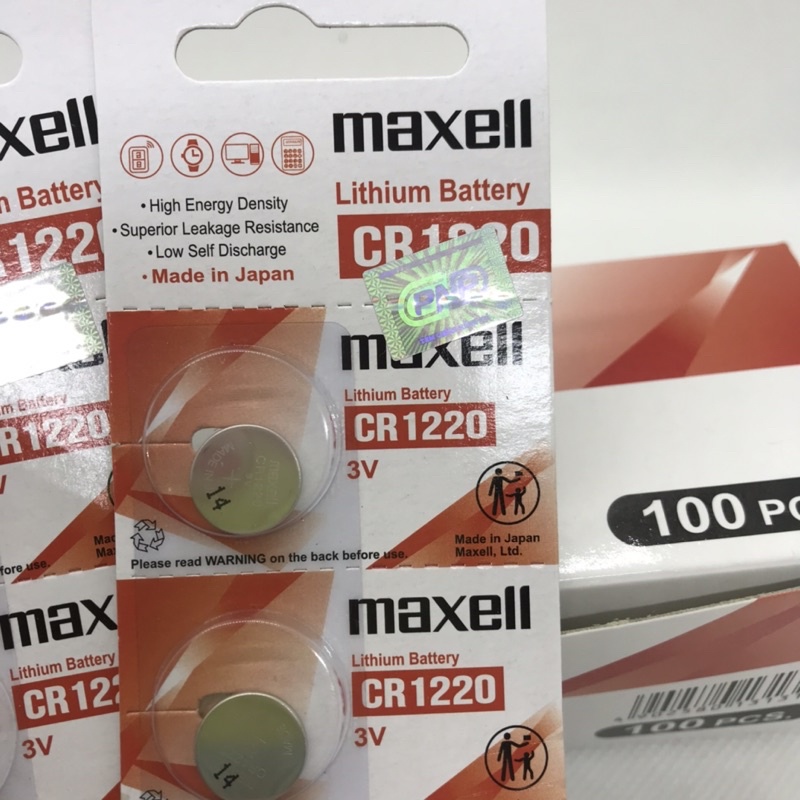 Vĩ 5 viên Pin cúc áo 3V MAXELL Lithium CR1220 nhập khẩu Nhật Bản dùng cho điều khiển ô tô, xe máy, đồng hồ đeo tay...