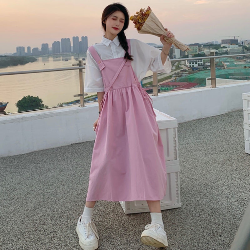 Set Áo Sơ Mi Dài Tay + Đầm Yếm Size Lớn Thời Trang Dành Cho Nữ