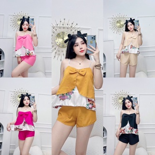 Đồ ngủ 2 dây sexy Vải phi lụa phối satin mềm đẹp freesize 40-58kg