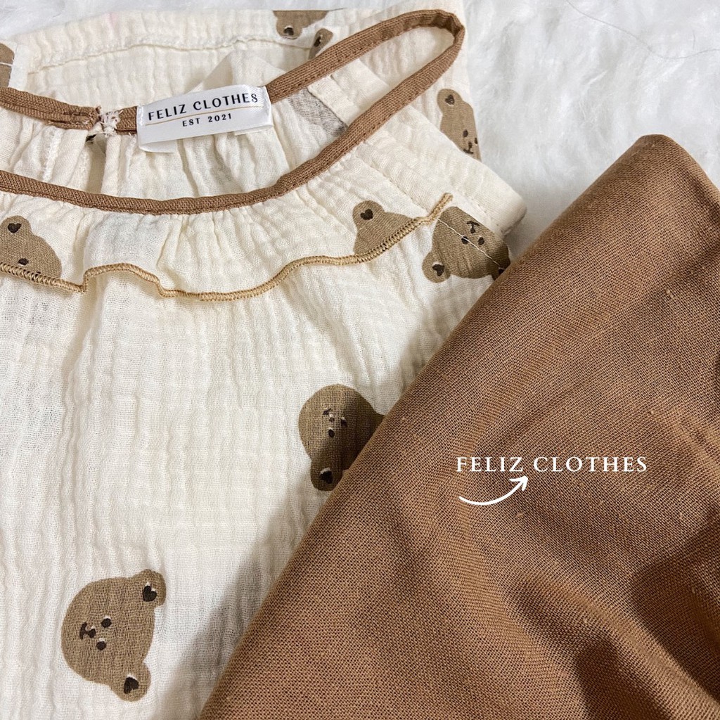 Bộ áo ngủ hai dây xô muslin cực đáng yêu