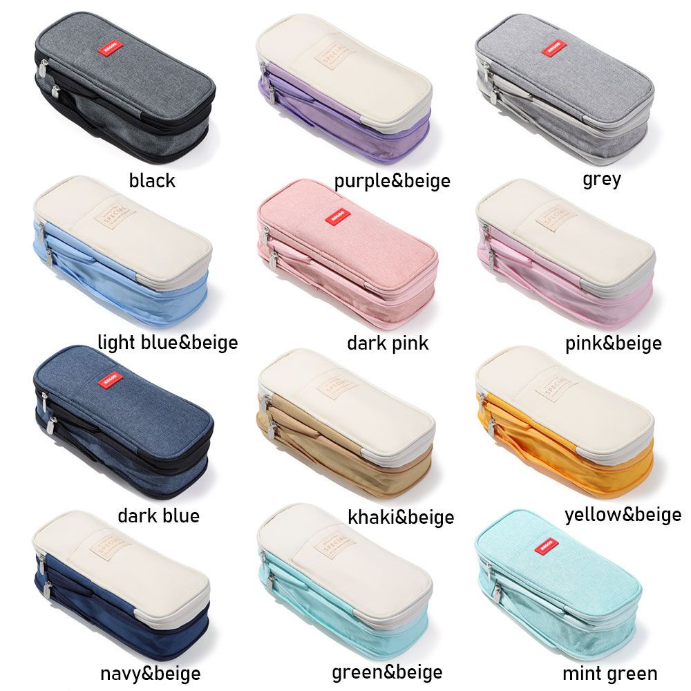 Hộp Bút Vải Canvas Hai Ngăn Sức Chứa Lớn Có Khóa Kéo Nhiều Màu Sắc