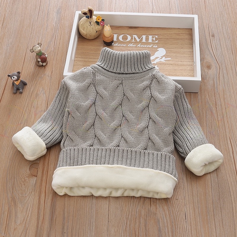Áo sweater Cổ Lọ Lót Nhung Dày Dặn Thời Trang Cho Bé Trai Và Gái