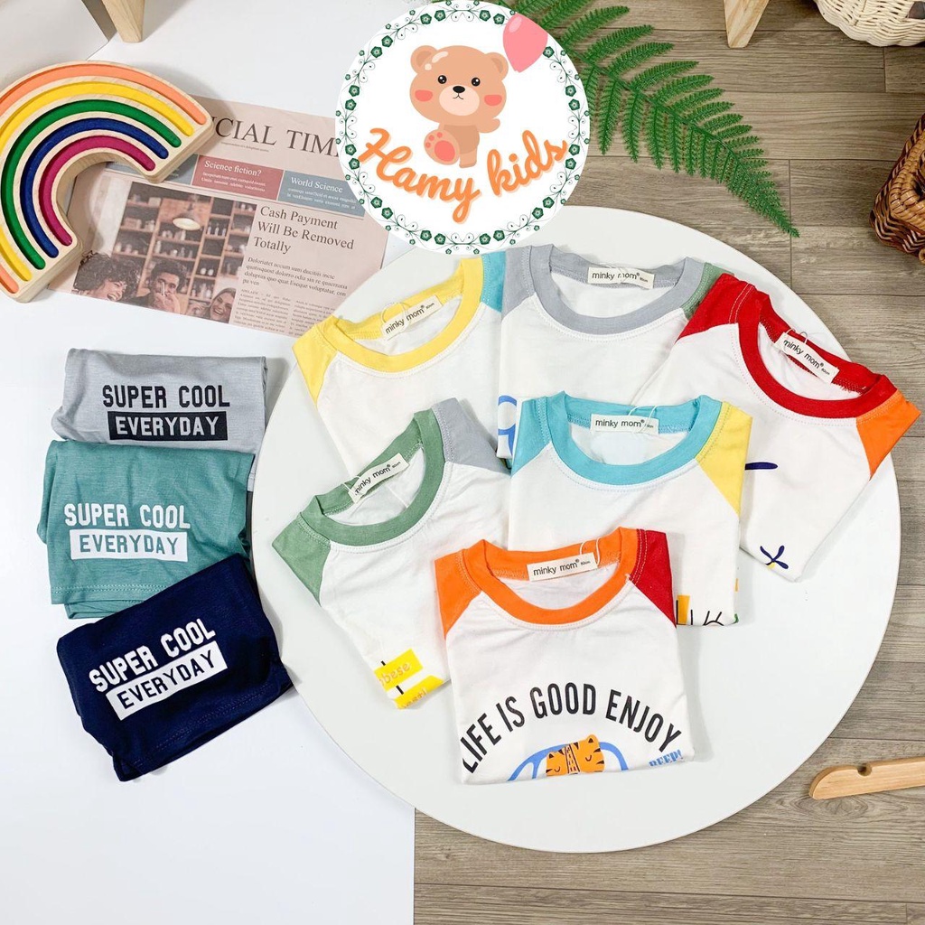 Đồ Bộ Cộc Tay Minkky Mom Chính Hãng Thun Lạnh Raplan Tay Ngắn Hình Máy Bay Mèo Xe Hơi Cho Bé 0-5 Tuổi Dưới 20kg-Hamykids