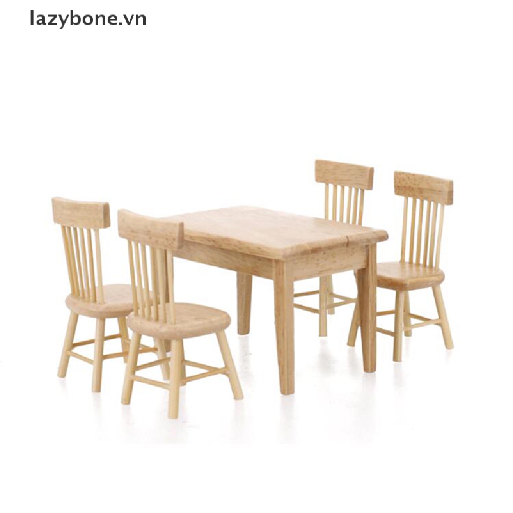 Bộ bàn 4 ghế gỗ mini tỉ lệ 1 / 12 trang trí nhà búp bê sáng tạo độc đáo
