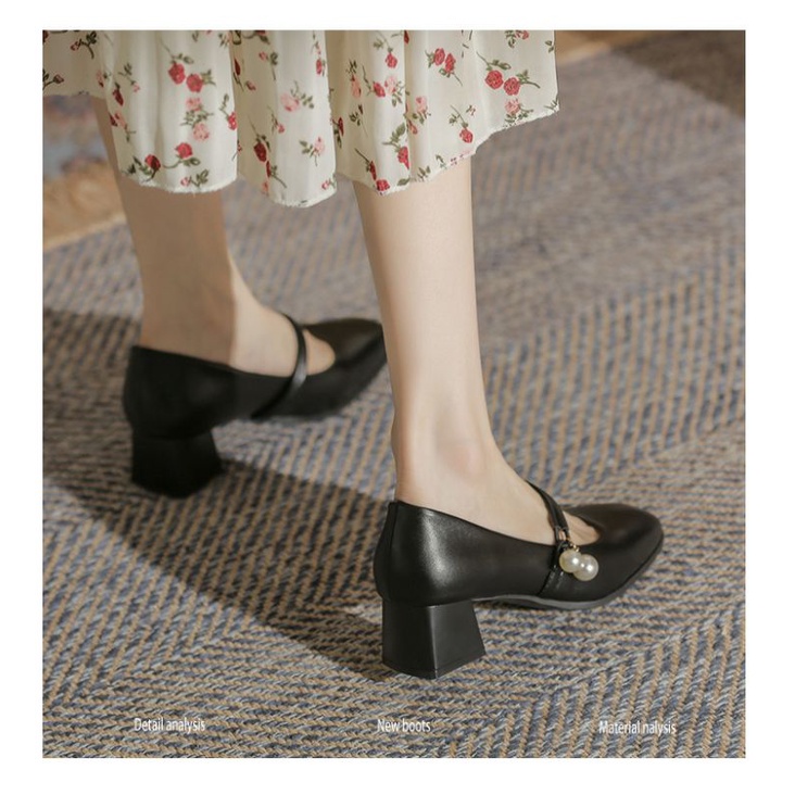 Giày công sở da mềm gót vuông 5 phân kết hợp đồ váy vóc giày cưới sang trọng giày cao gót dễ đi