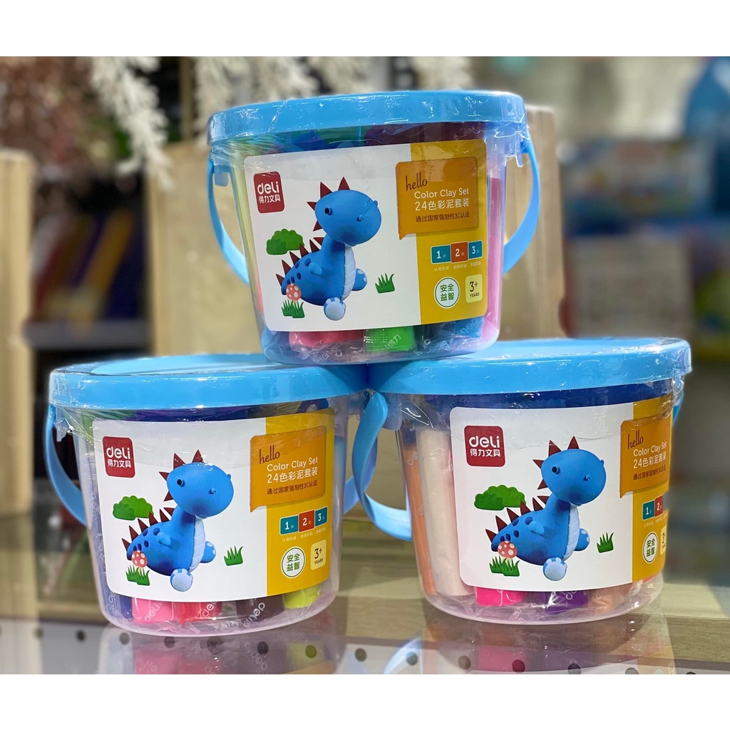 Đất nặn nhiều màu Deli Chất liệu an toàn có khuôn kèm 12/24 màu 01 hộp nhựa có quai xách 7031-HO/ ED75286