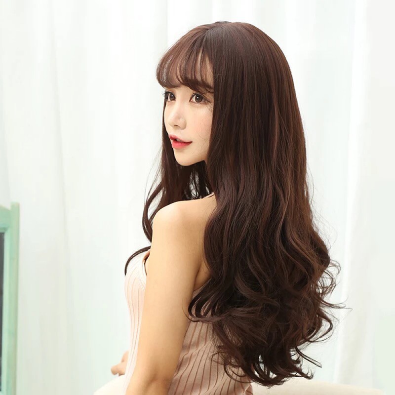 Tóc giả nguyên đầu xoăn dài đẹp xuất sắc tặng kèm lưới và lược