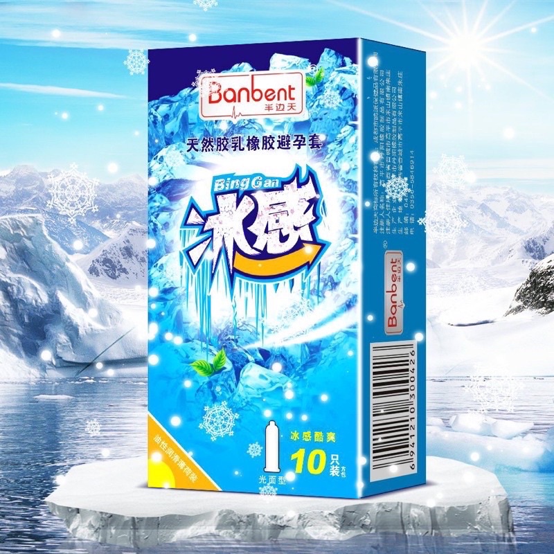 Bao cao su BANBENT Biggan hương bạc hà, cảm giác the mát,siêu mỏng 0.01, nhiều gel, 10 bcs kèm quà tặng