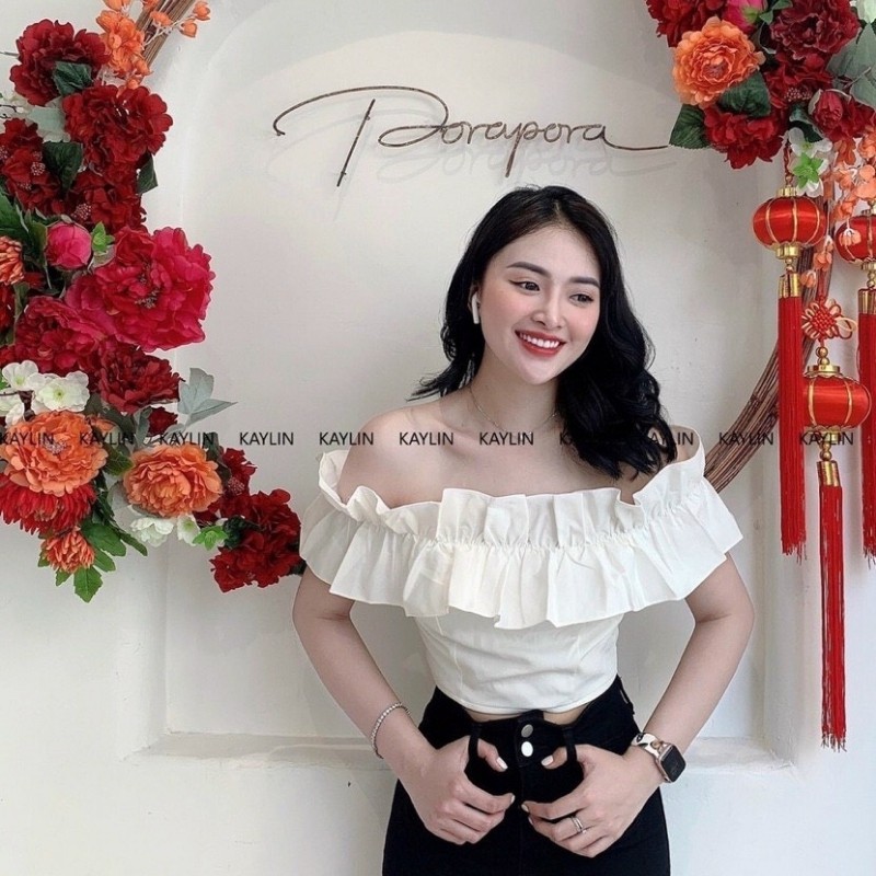 Áo croptop kiểu tay phồng trễ vai form ngắn điệu đà siêu hot dễ thương gợi cảm sexy T | BigBuy360 - bigbuy360.vn