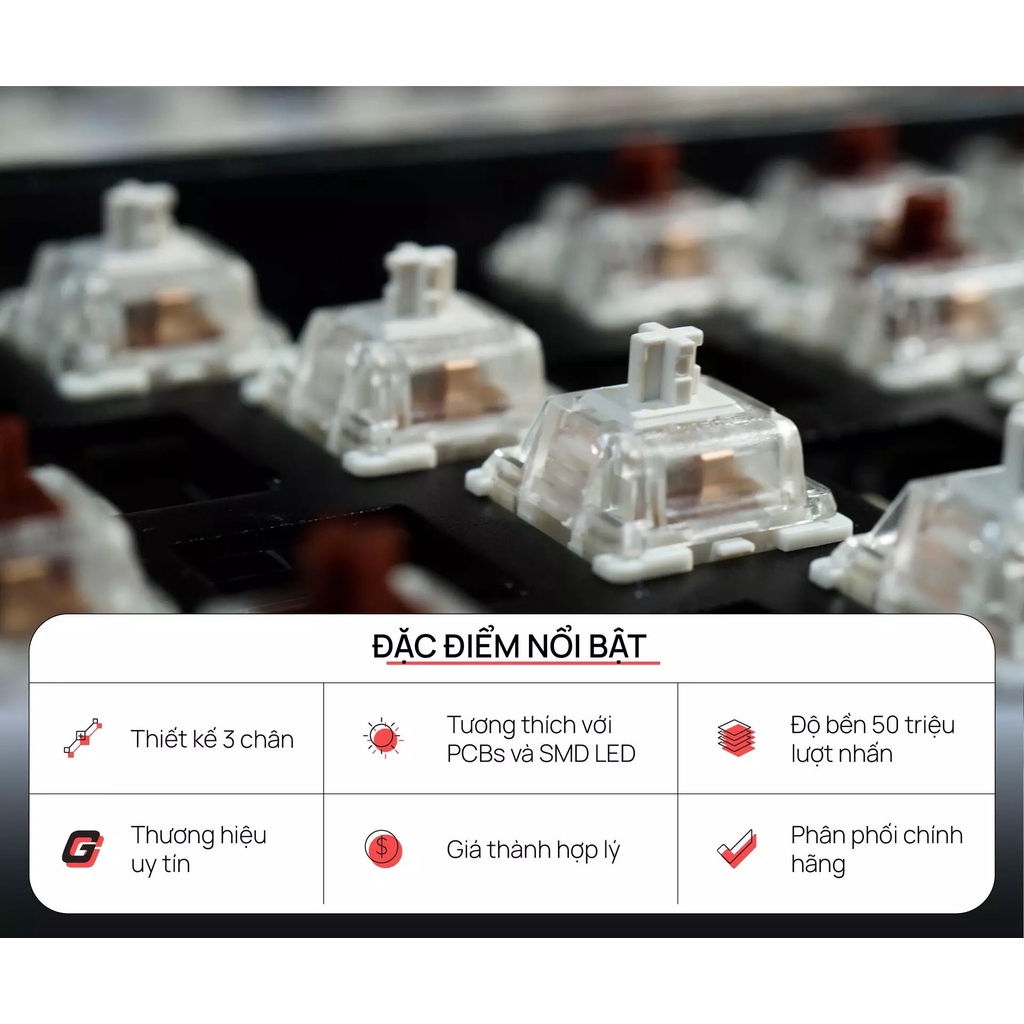 Bộ switch bàn phím cơ Gateron KS-9 White Pro 3Pin